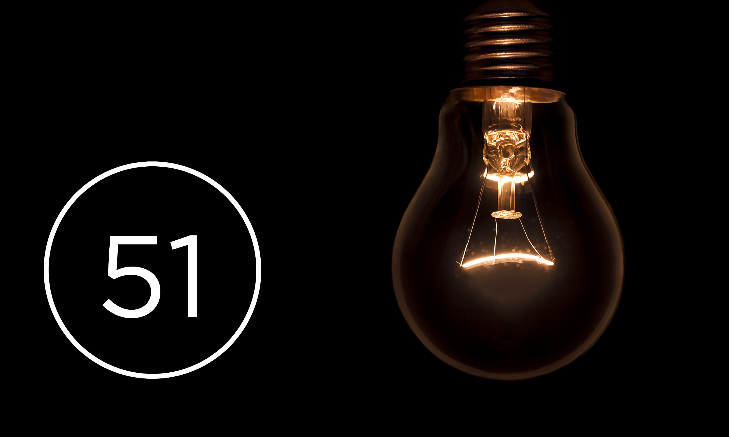 Lightbulb on black background, numbers '51'