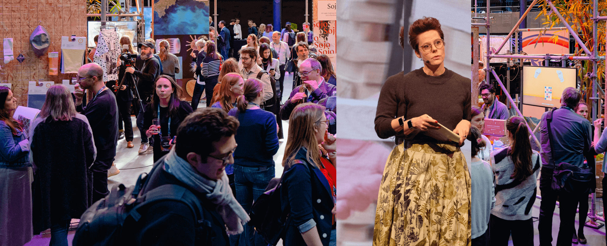 Network members walking around a circular economy exhibit