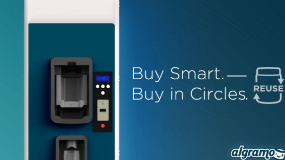 Algramo machine with slogan 'Buy Smart - Buy in Circles.'