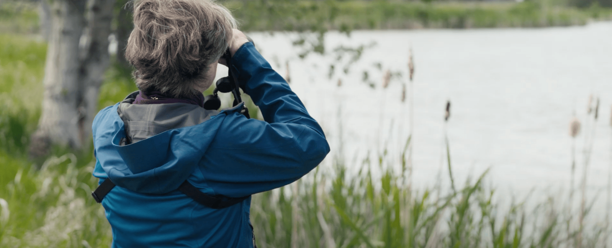 An image of a woman looking out onto a lake. 