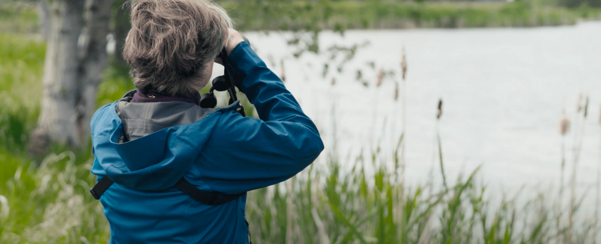 An image of a woman looking out onto a lake.