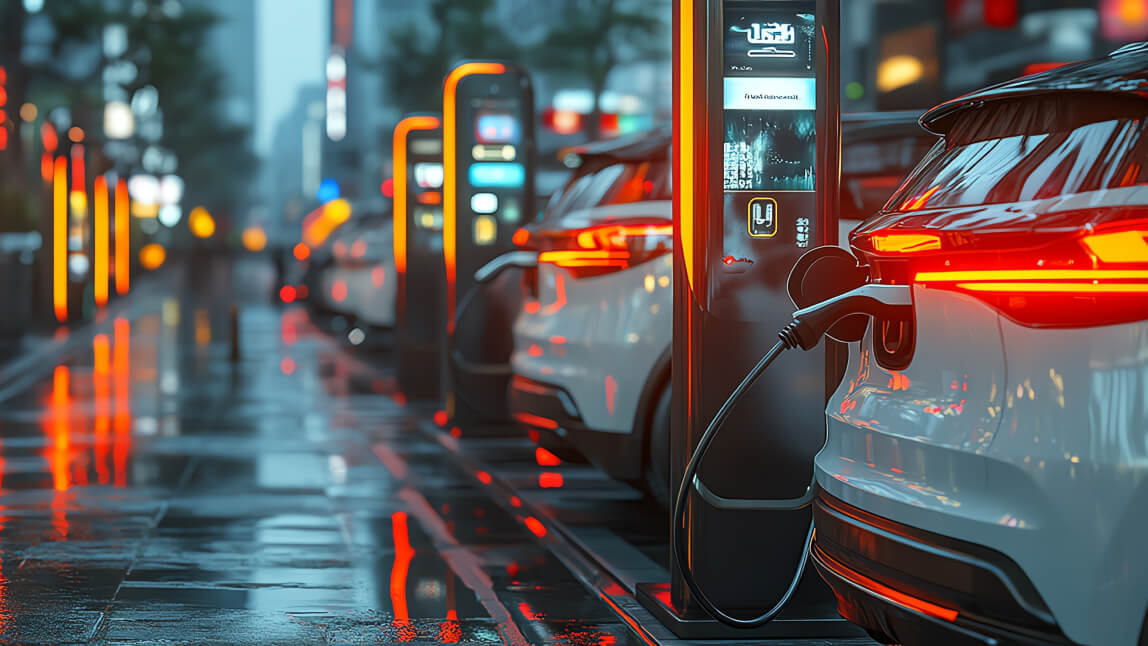 EV cars being charged