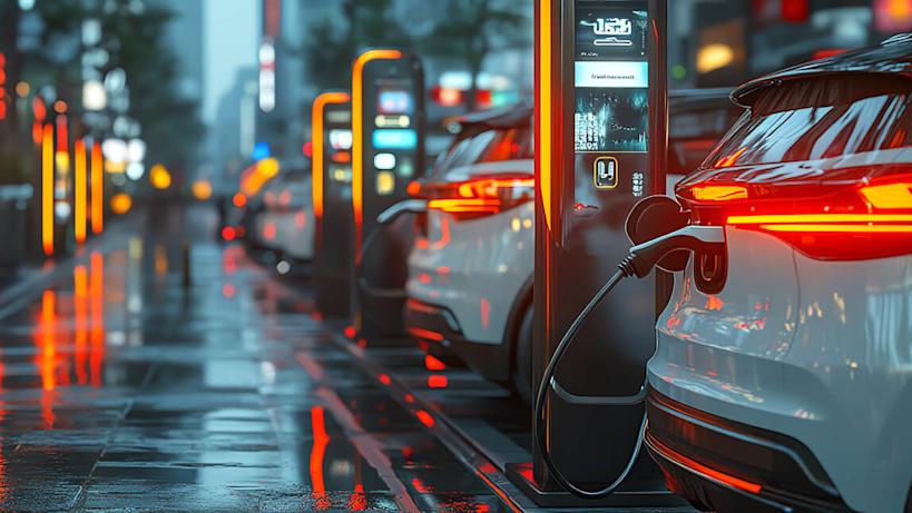 EV cars being charged