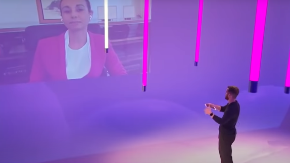 Event host holding a discussion