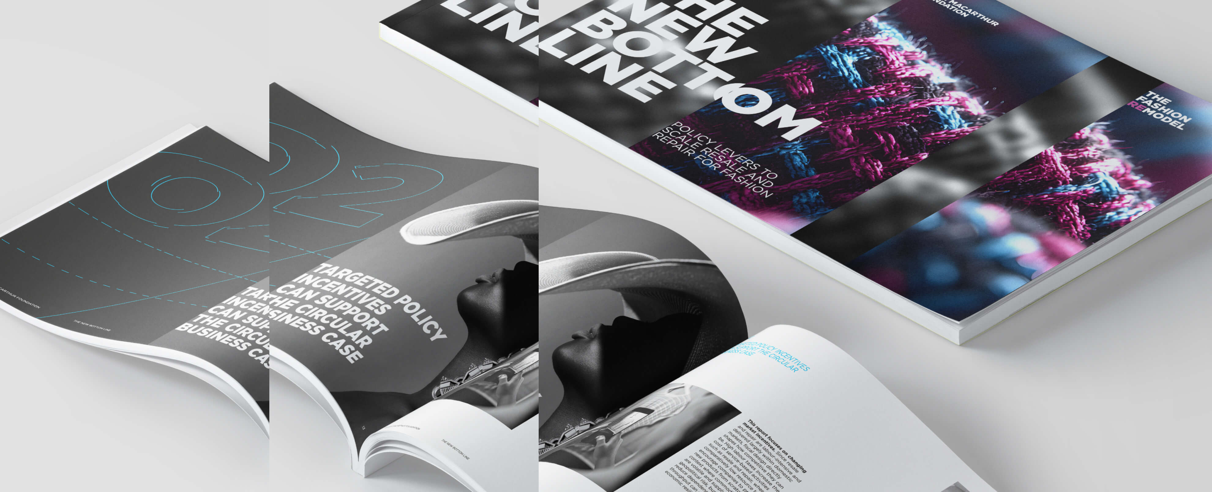 The new bottom line report cover and open in page spread