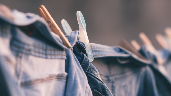 Jeans hanging on washing line