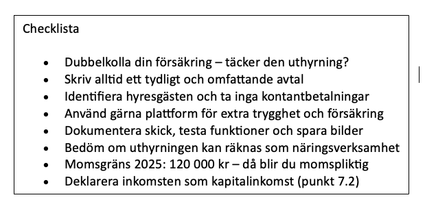 Checklista uthyrning