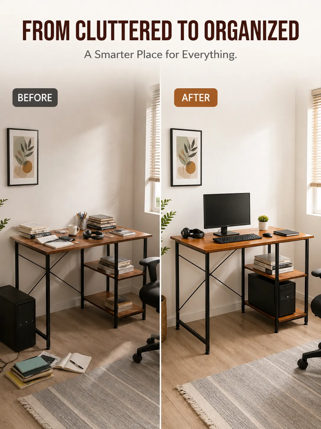 Homiboss Golf Metal Computer Table with 2-Tier Storage Shelves thumbnail 9