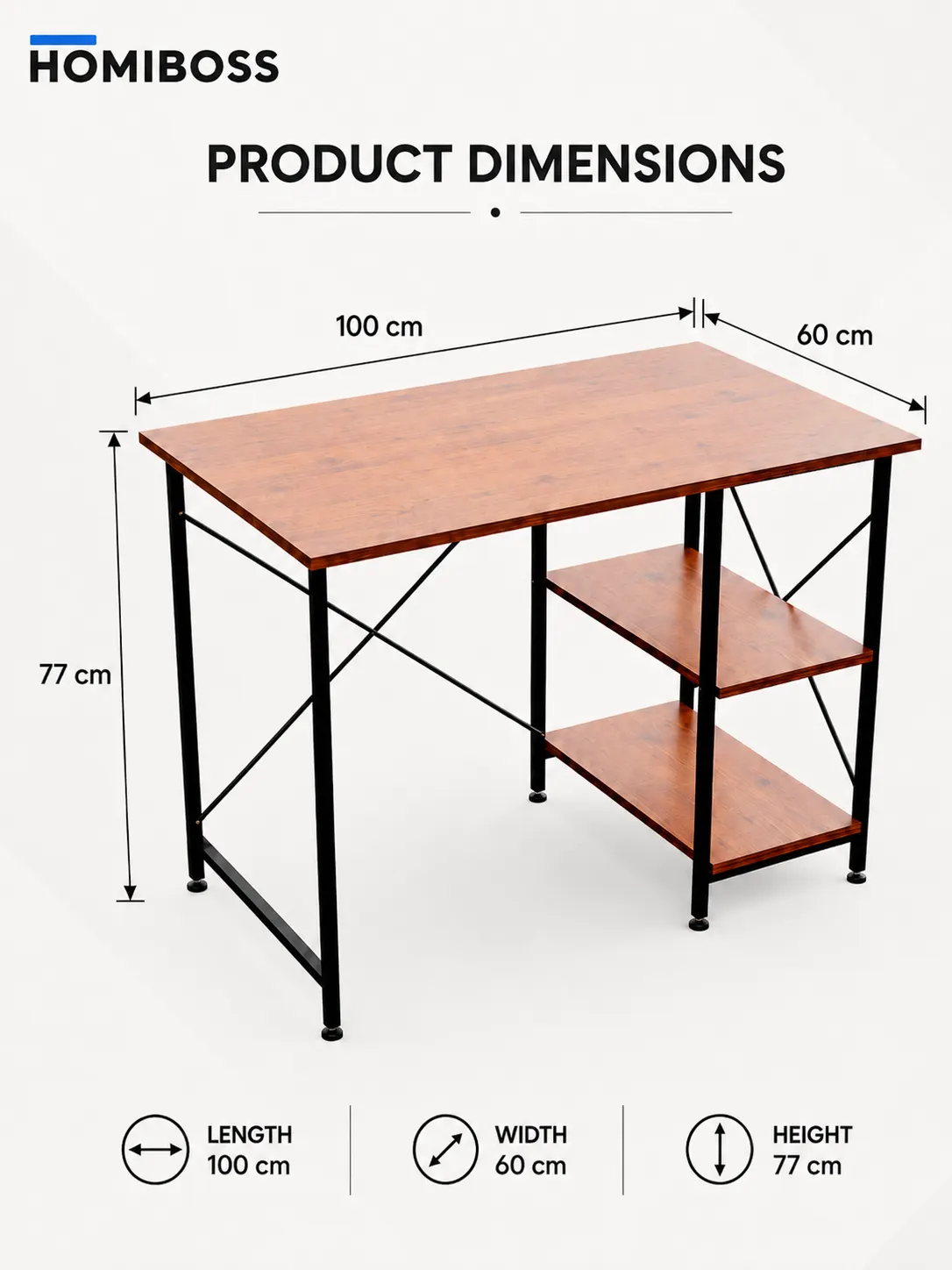 Homiboss Golf Metal Computer Table with 2-Tier Storage Shelves thumbnail 3
