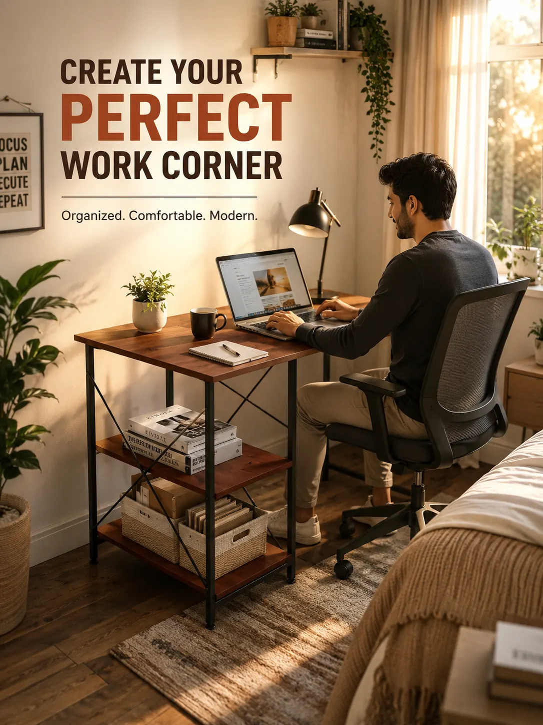 Homiboss Golf Metal Computer Table with 2-Tier Storage Shelves thumbnail 4