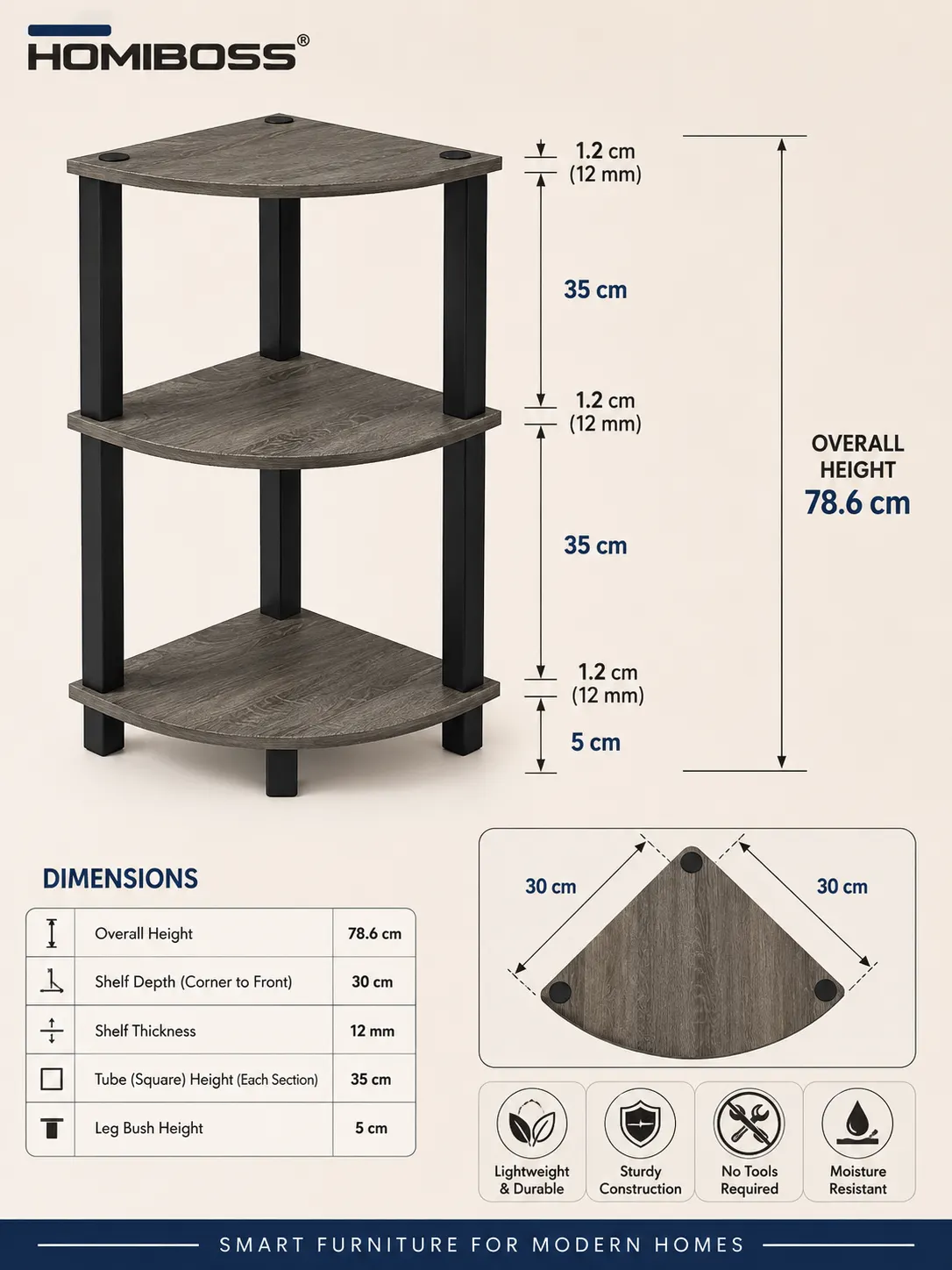 Homiboss Turn-N-Tube Tiered Corner Shelf & Bookshelf Display Rack thumbnail 10