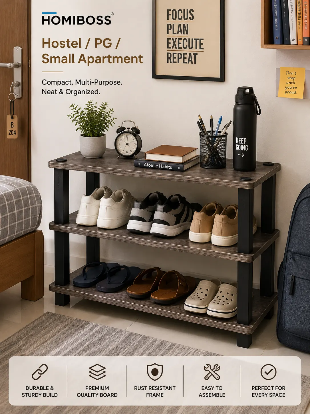 Homiboss Turn-N-Tube Wooden Multi-Tier Shoe Rack & Utility Organizer thumbnail 1