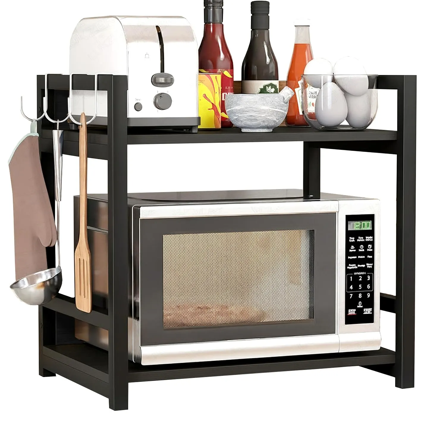 Homiboss 2-Layer Multipurpose Metal & Wood Kitchen Storage Rack thumbnail 4
