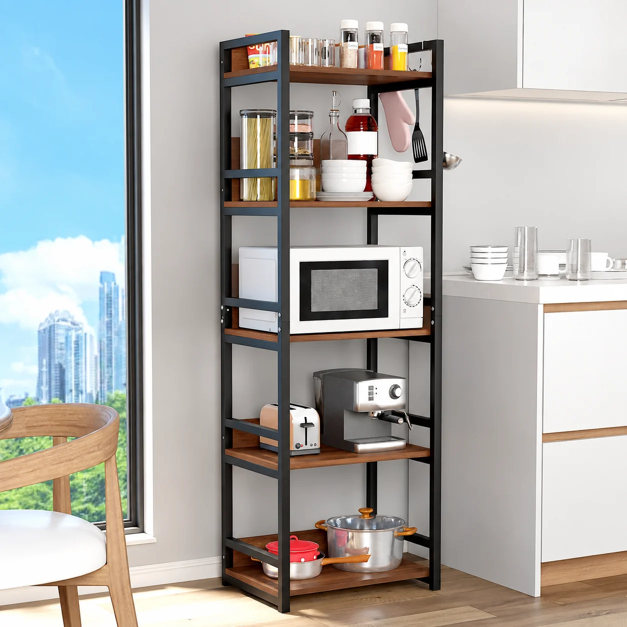 Homiboss 5-Layer Multipurpose Metal & Wood Kitchen Storage Rack