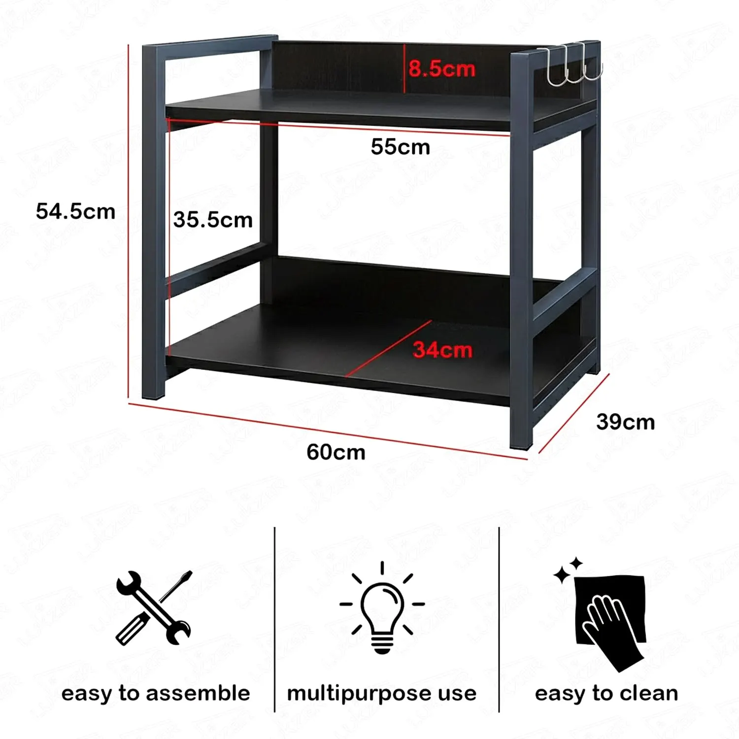Homiboss 2-Layer Multipurpose Metal & Wood Kitchen Storage Rack thumbnail 3
