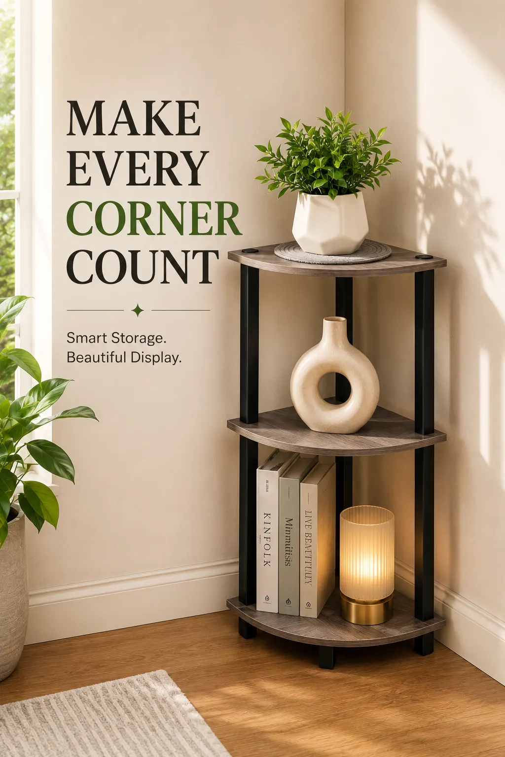 Homiboss Turn-N-Tube Tiered Corner Shelf & Bookshelf Display Rack thumbnail 5