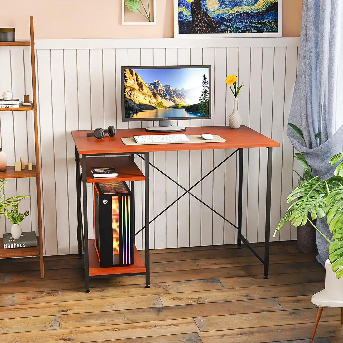 Homiboss Golf Metal Computer Table with 2-Tier Storage Shelves thumbnail 1