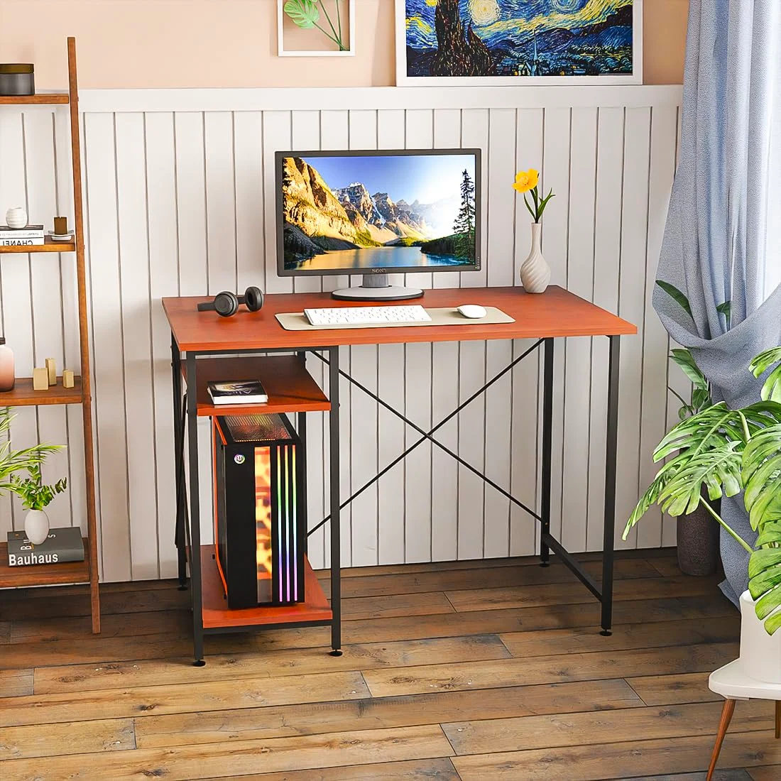 Homiboss Golf Metal Computer Table with 2-Tier Storage Shelves - view 1