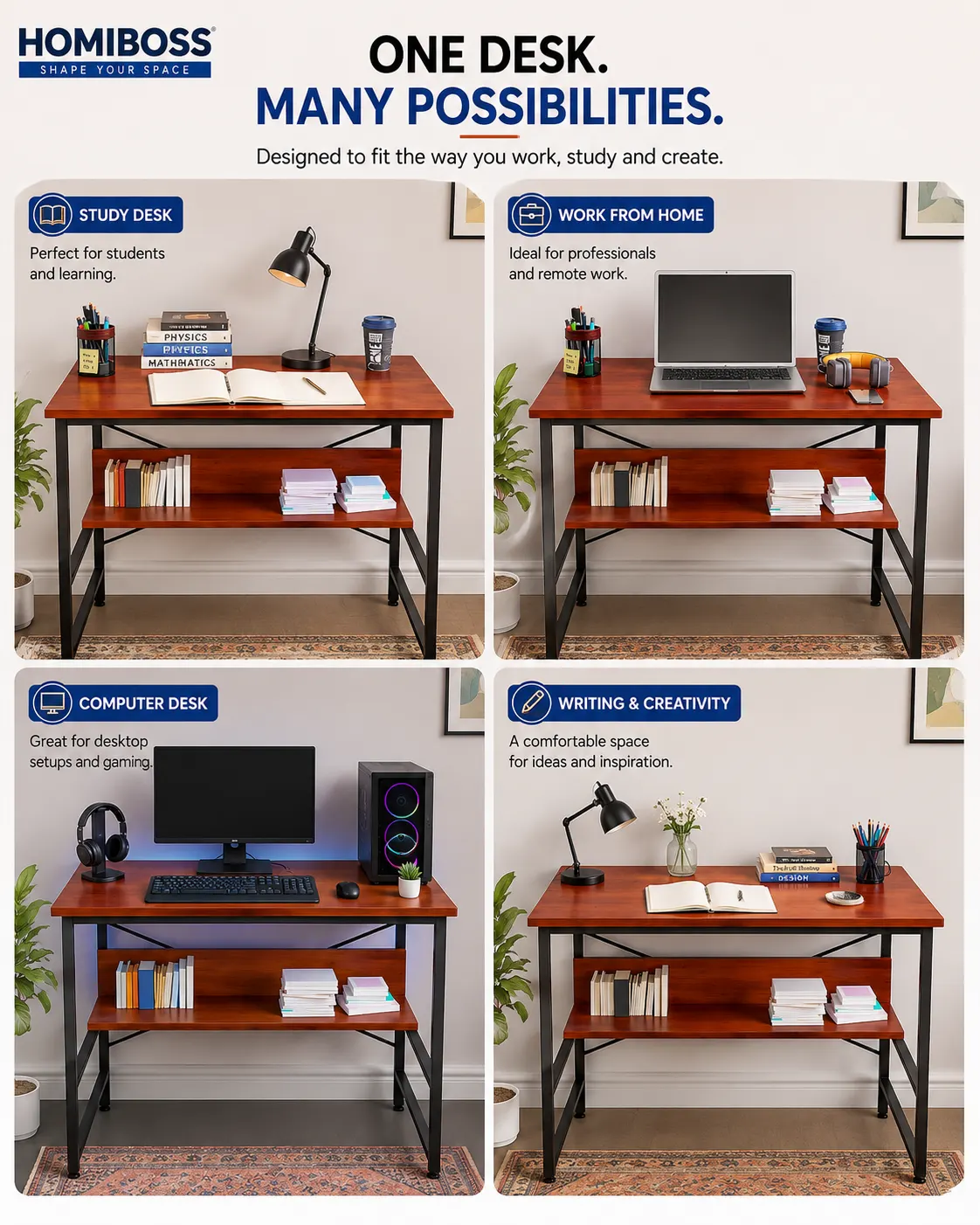 Homiboss Ertiga Metal Computer & Study Table with Storage Shelves thumbnail 9