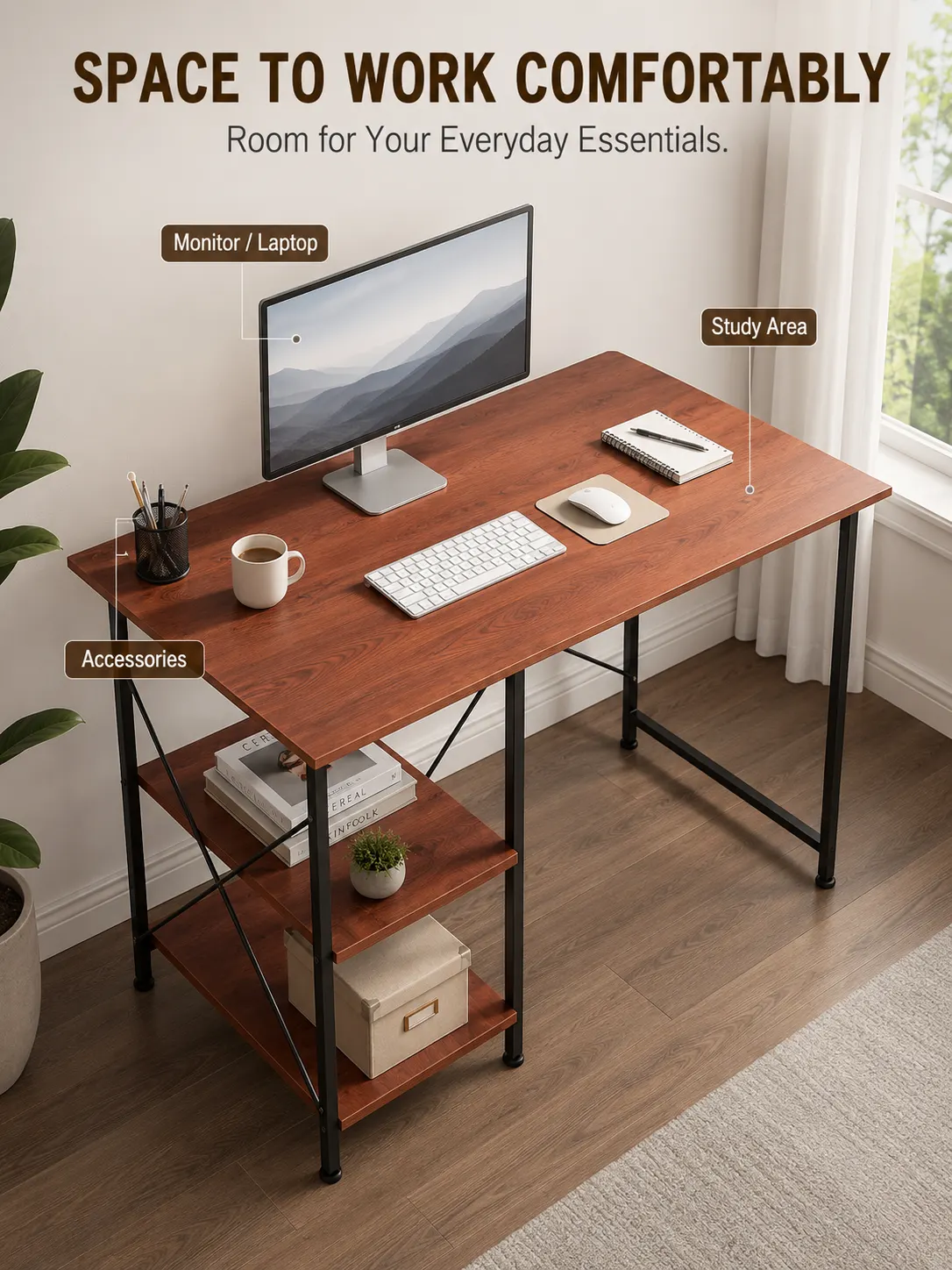 Homiboss Golf Metal Computer Table with 2-Tier Storage Shelves thumbnail 7