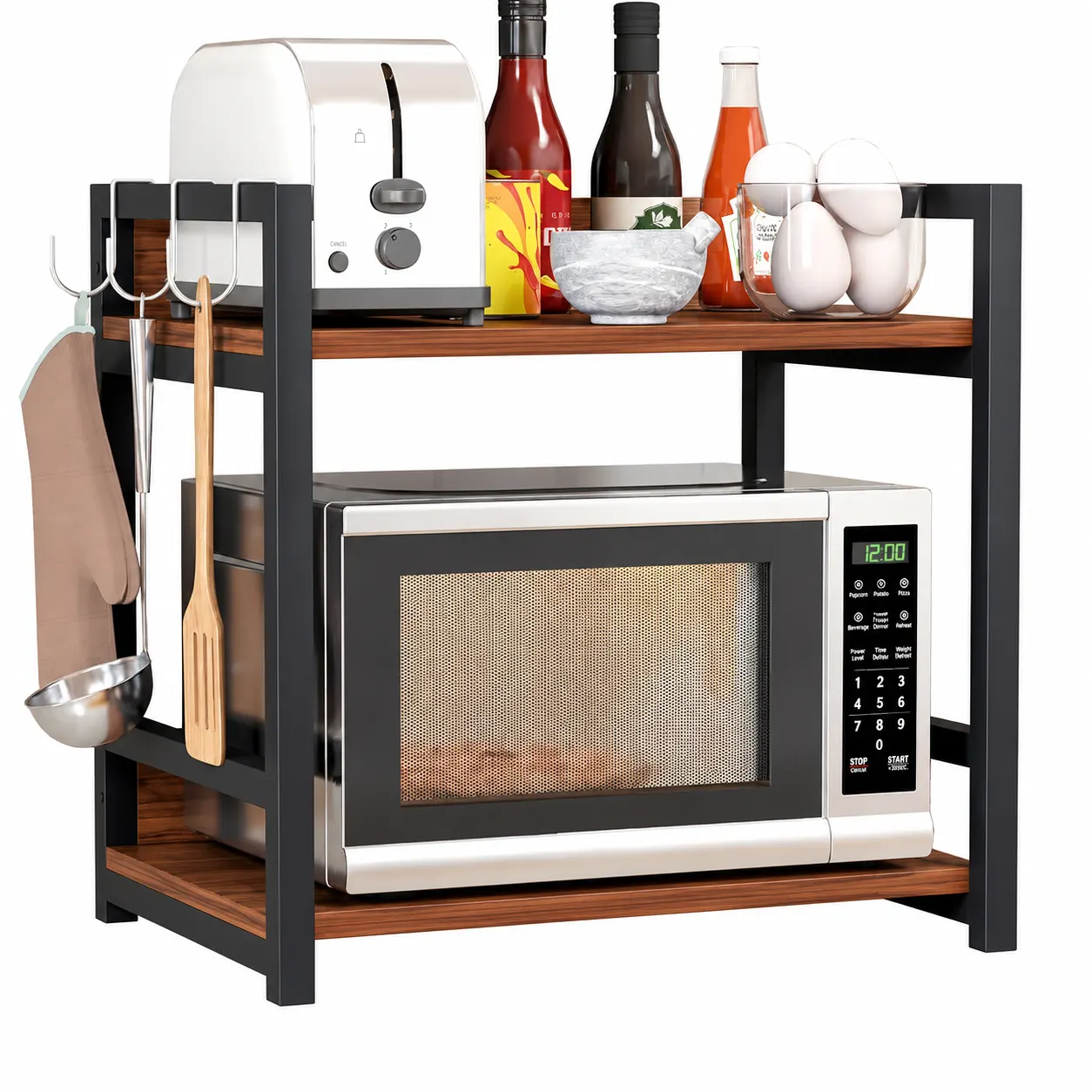 Homiboss 2-Layer Multipurpose Metal & Wood Kitchen Storage Rack thumbnail 6