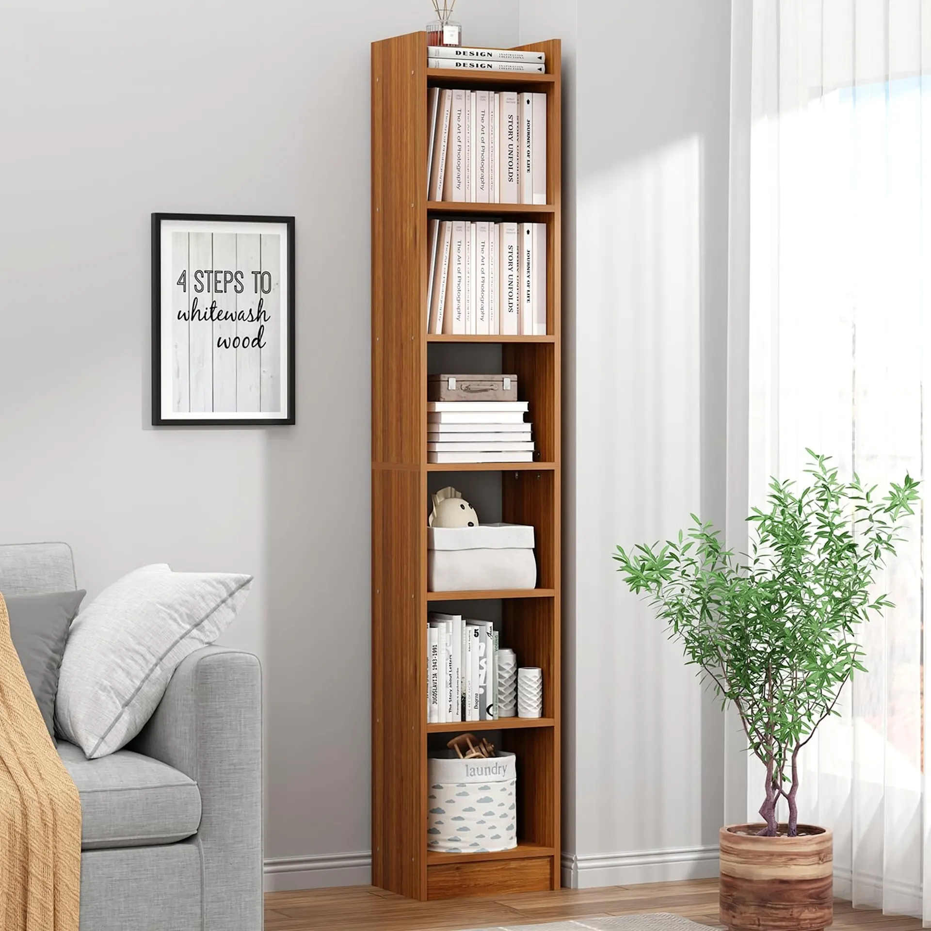 Homiboss 6-Tier Multipurpose Engineered Wood Bookshelf & Display Rack thumbnail 6