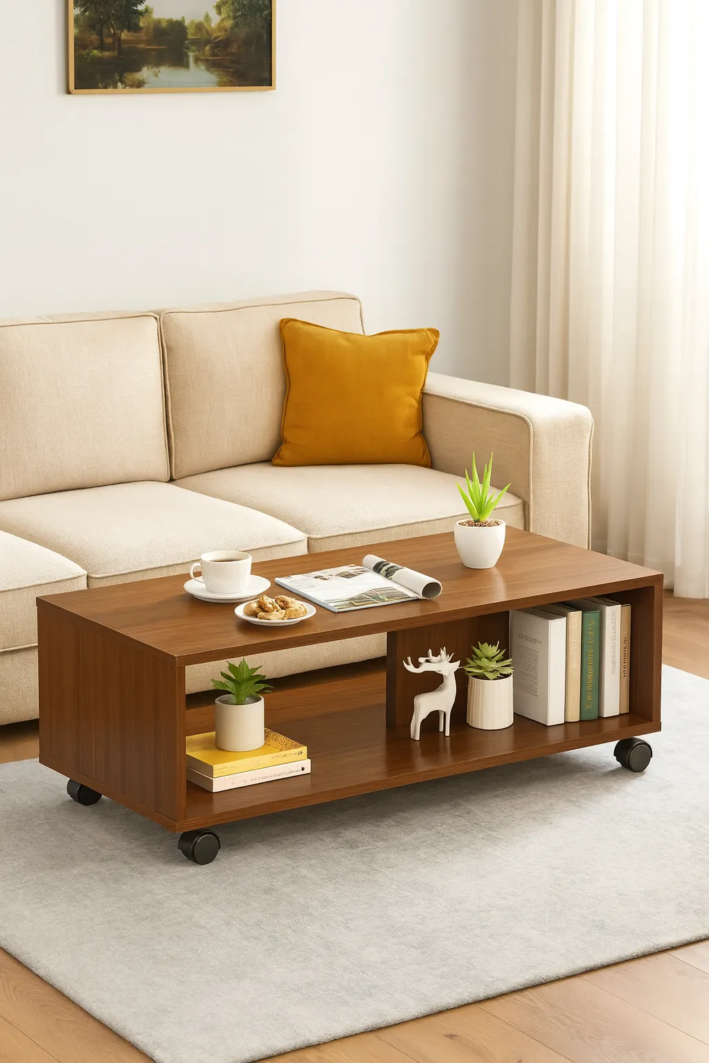 Homiboss CT02 Mobile Living Room Center Table with Wheels & Storage thumbnail 2