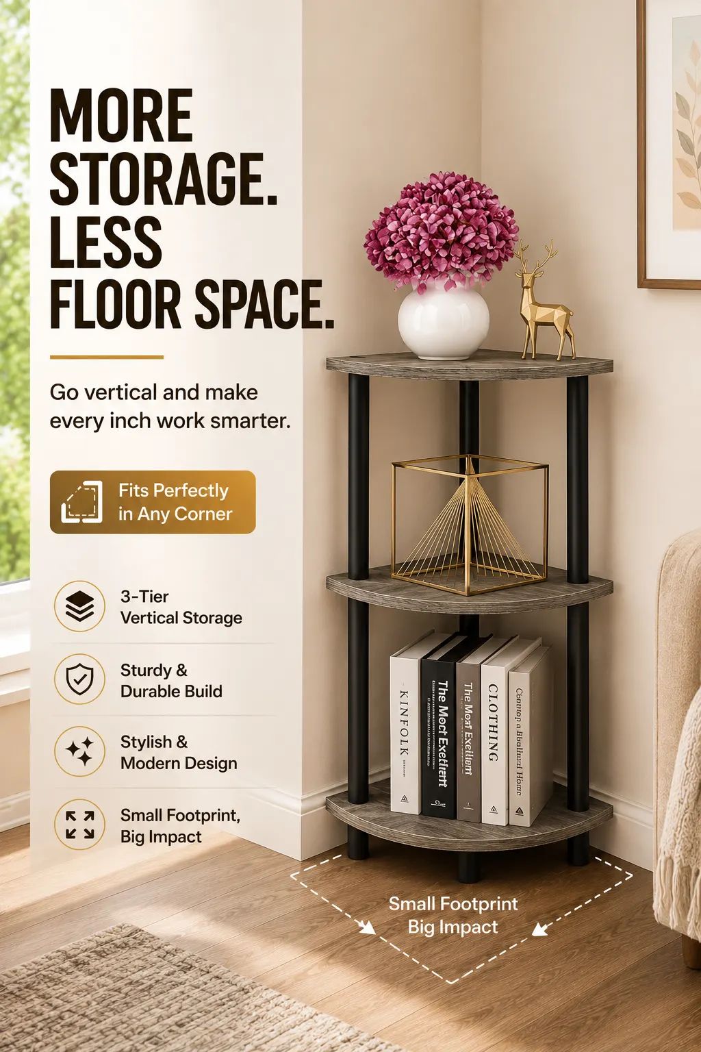 Homiboss Turn-N-Tube Tiered Corner Shelf & Bookshelf Display Rack thumbnail 8
