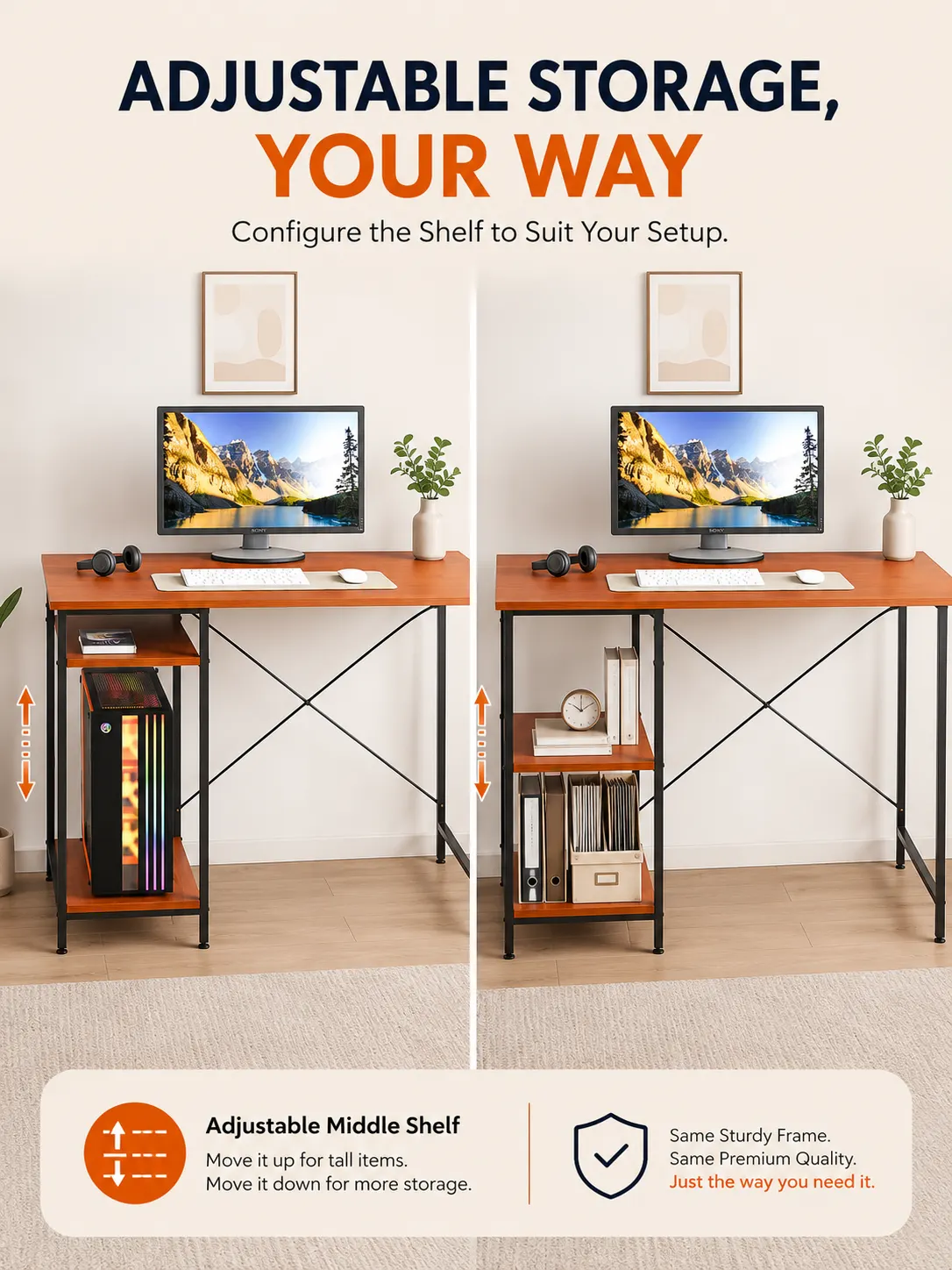 Homiboss Golf Metal Computer Table with 2-Tier Storage Shelves thumbnail 11