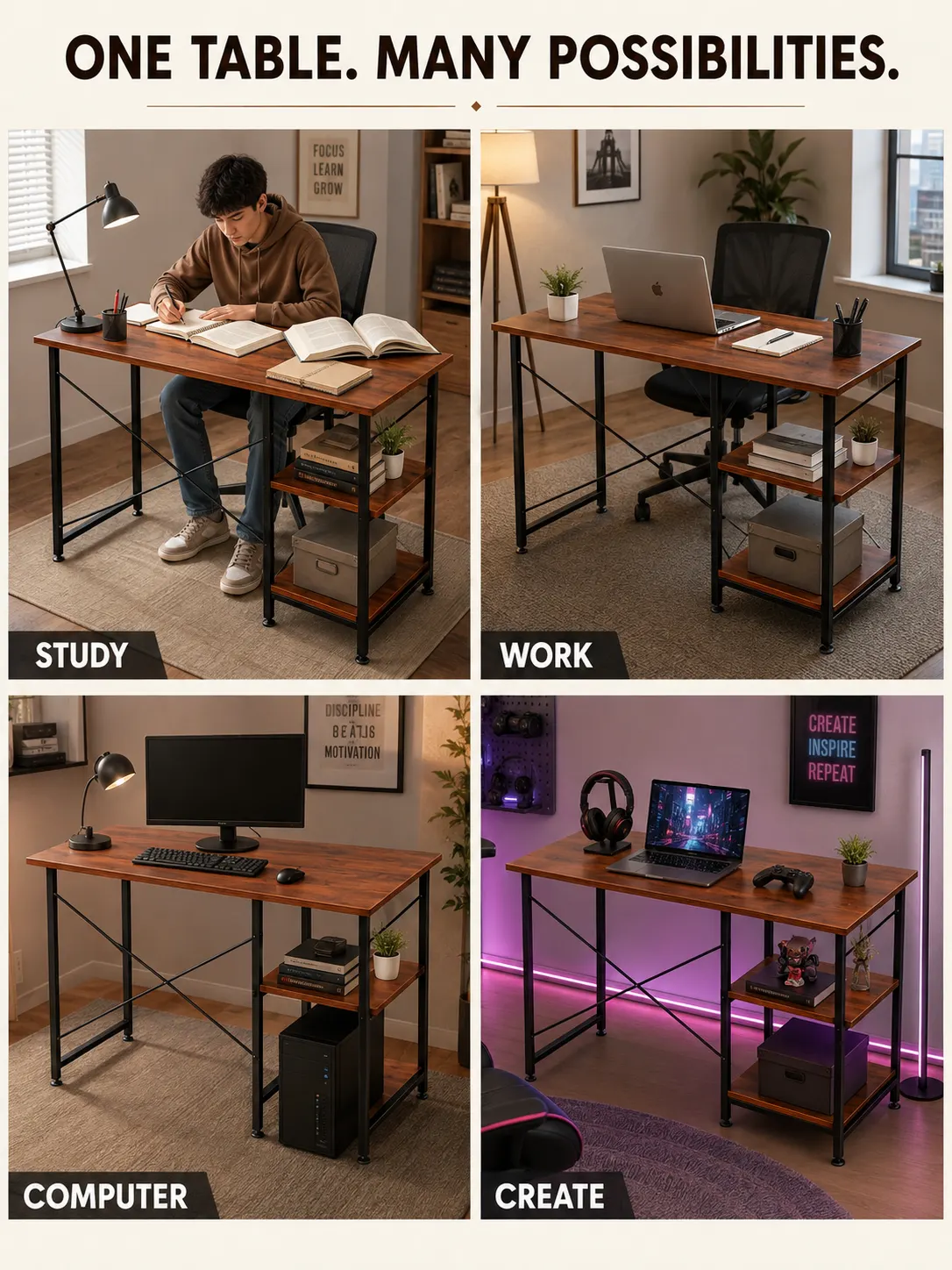 Homiboss Golf Metal Computer Table with 2-Tier Storage Shelves thumbnail 8