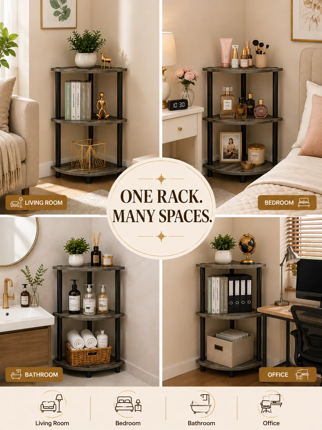 Homiboss Turn-N-Tube Tiered Corner Shelf & Bookshelf Display Rack thumbnail 7