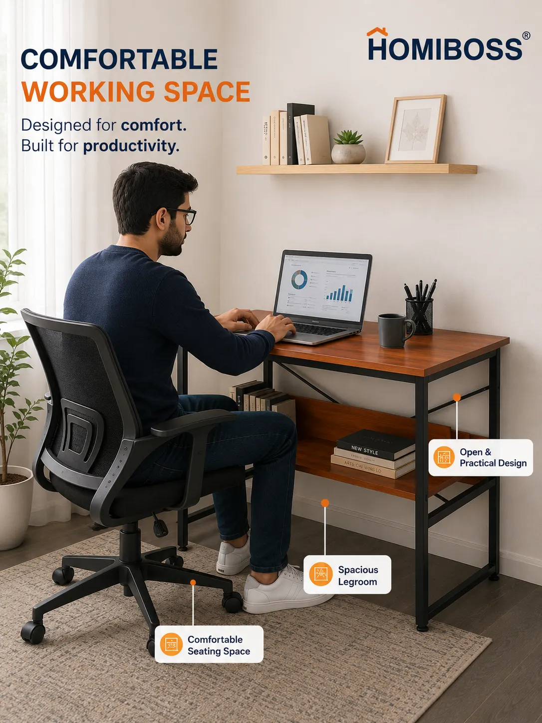 Homiboss Ertiga Metal Computer & Study Table with Storage Shelves thumbnail 7