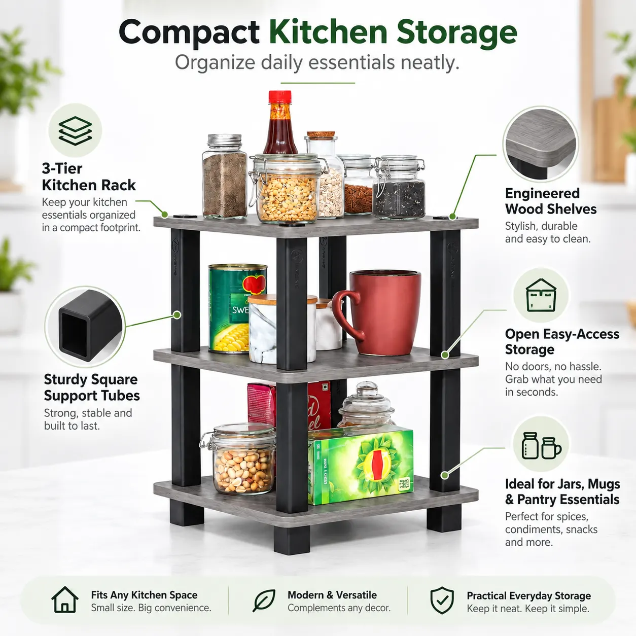 Homiboss Turn-N-Tube Countertop Wooden Spice & Kitchen Organizer Rack thumbnail 5
