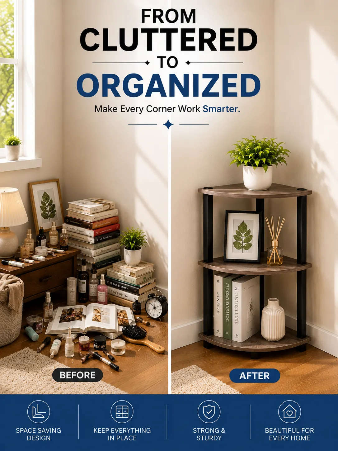 Homiboss Turn-N-Tube Tiered Corner Shelf & Bookshelf Display Rack thumbnail 4