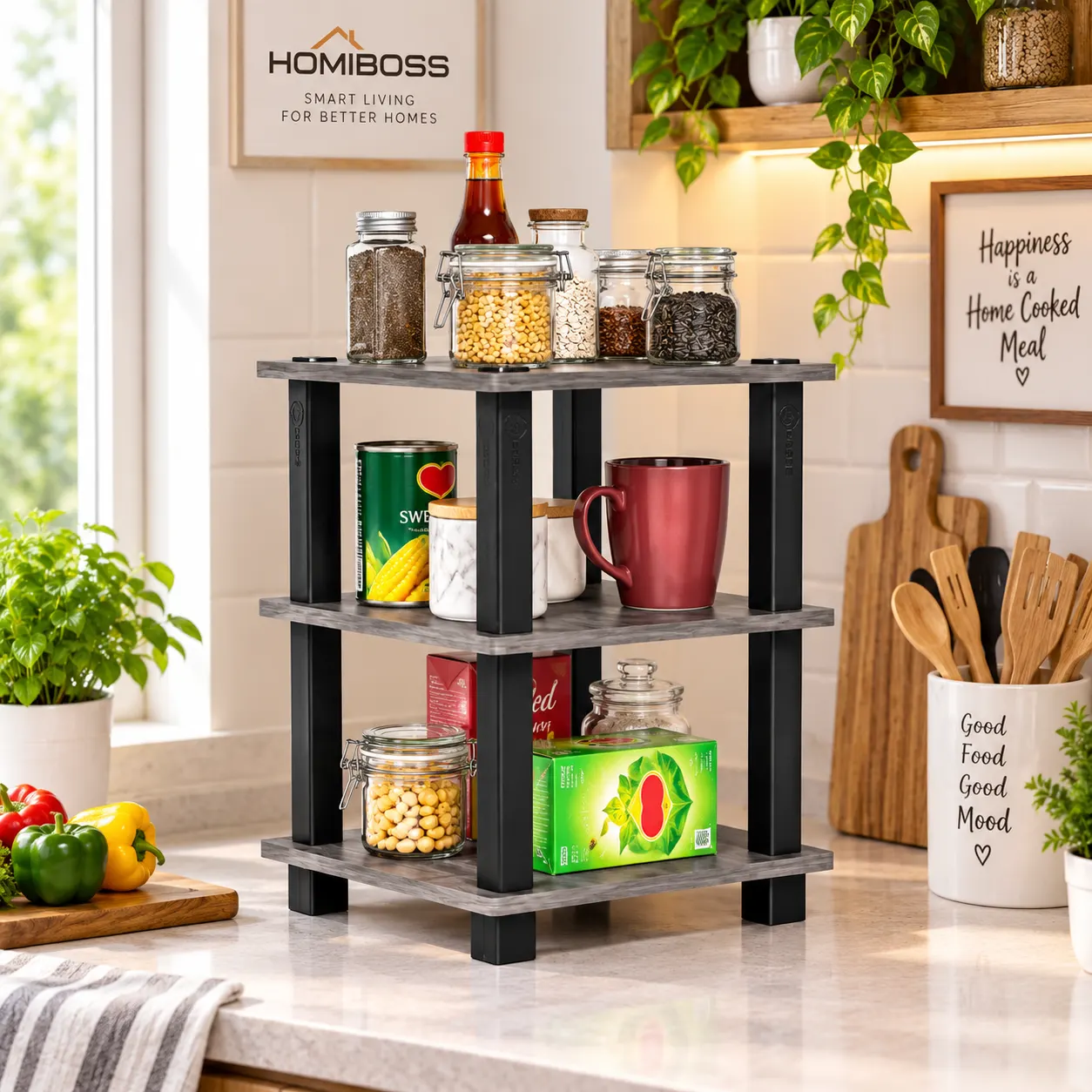 Homiboss Turn-N-Tube Countertop Wooden Spice & Kitchen Organizer Rack thumbnail 2