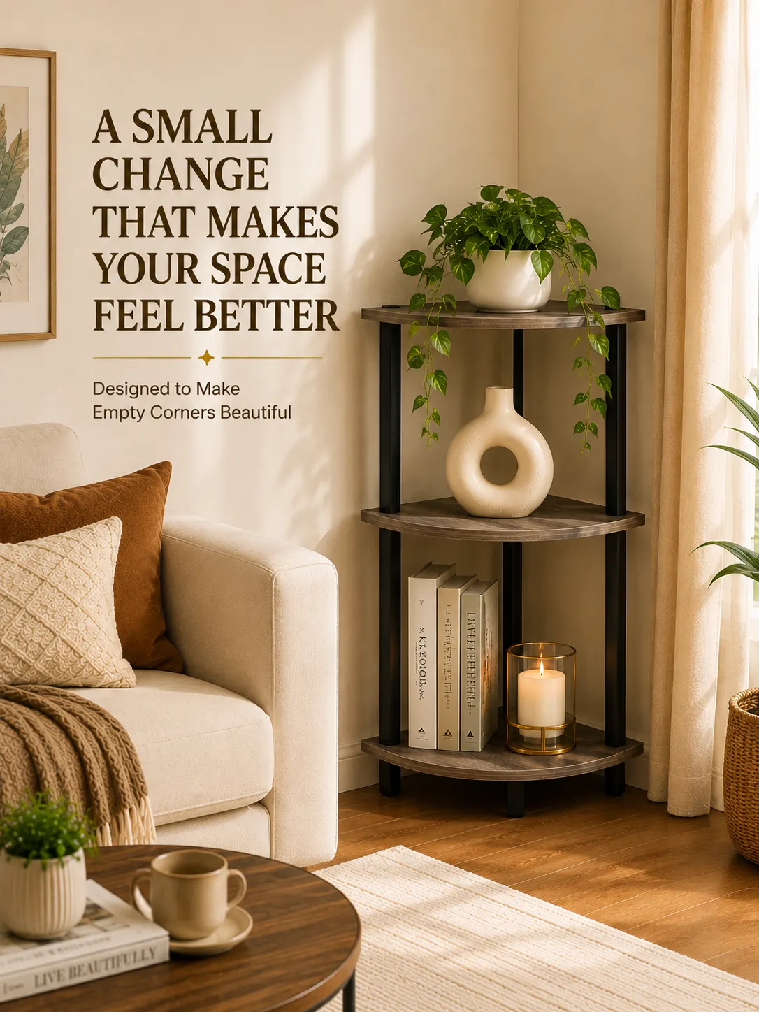 Homiboss Turn-N-Tube Tiered Corner Shelf & Bookshelf Display Rack thumbnail 6
