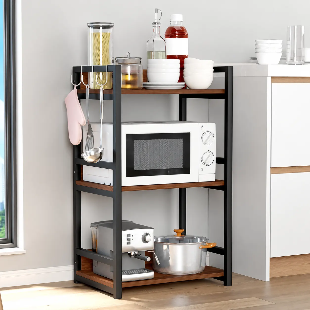 Homiboss 3-Layer Multipurpose Metal & Wood Kitchen Storage Rack thumbnail 1
