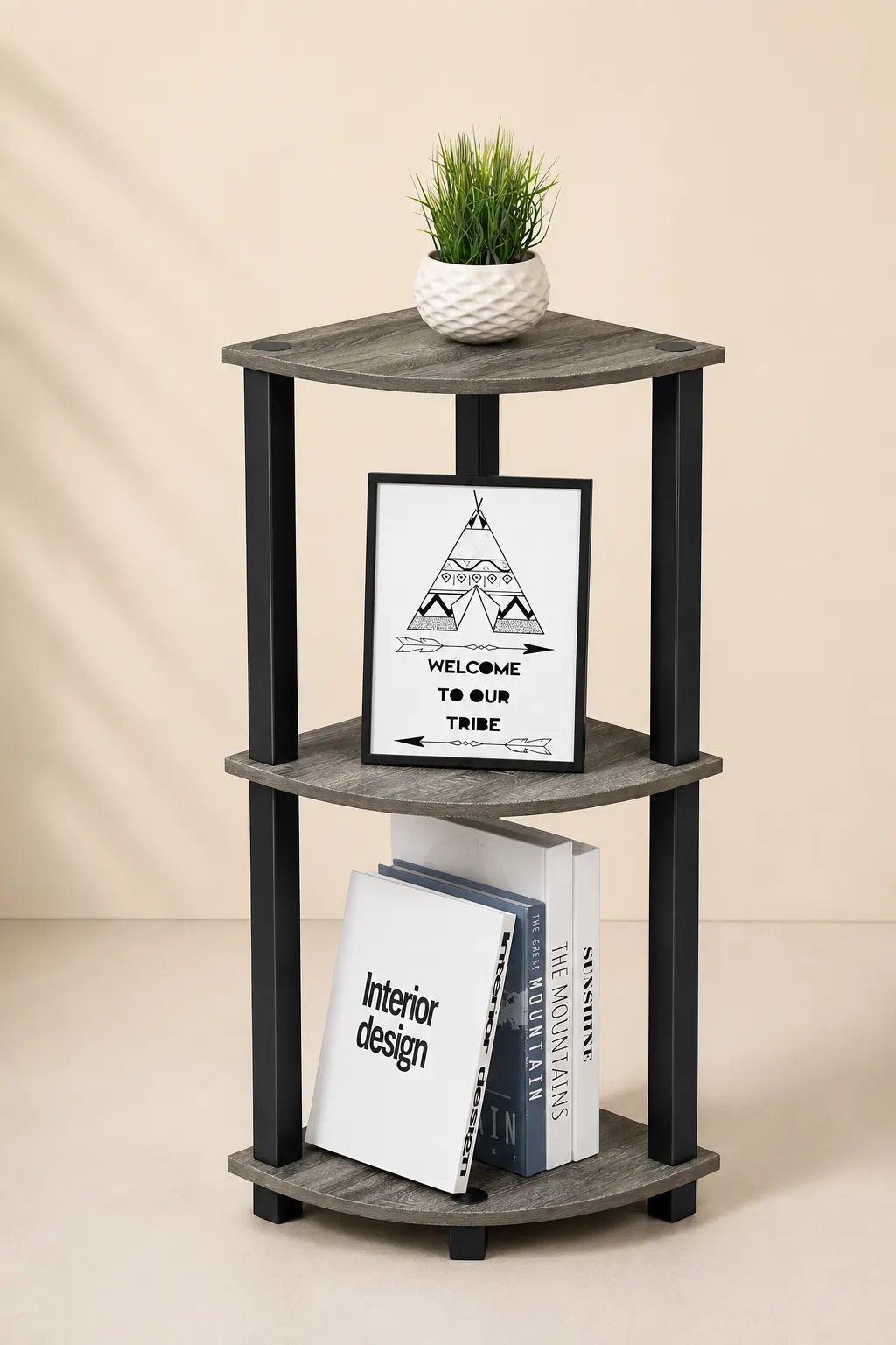 Homiboss Turn-N-Tube Tiered Corner Shelf & Bookshelf Display Rack thumbnail 2