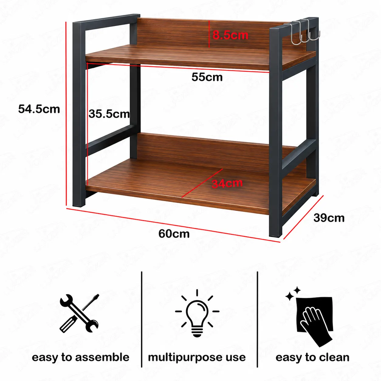 Homiboss 2-Layer Multipurpose Metal & Wood Kitchen Storage Rack thumbnail 2