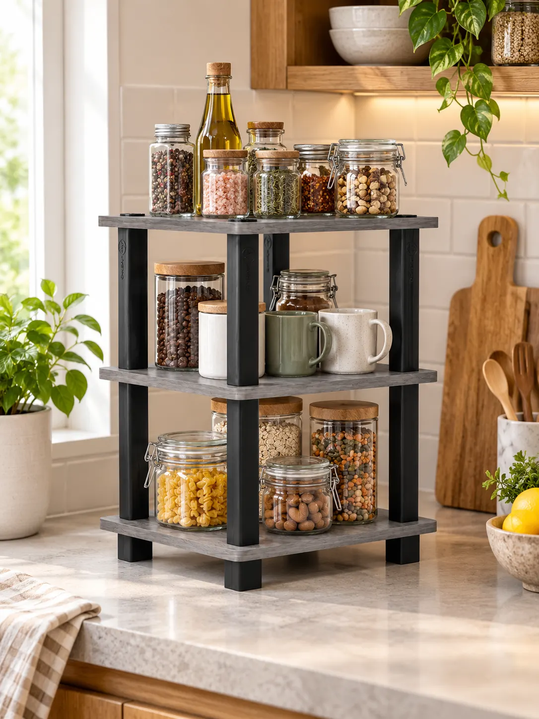 Homiboss Turn-N-Tube Countertop Wooden Spice & Kitchen Organizer Rack thumbnail 1
