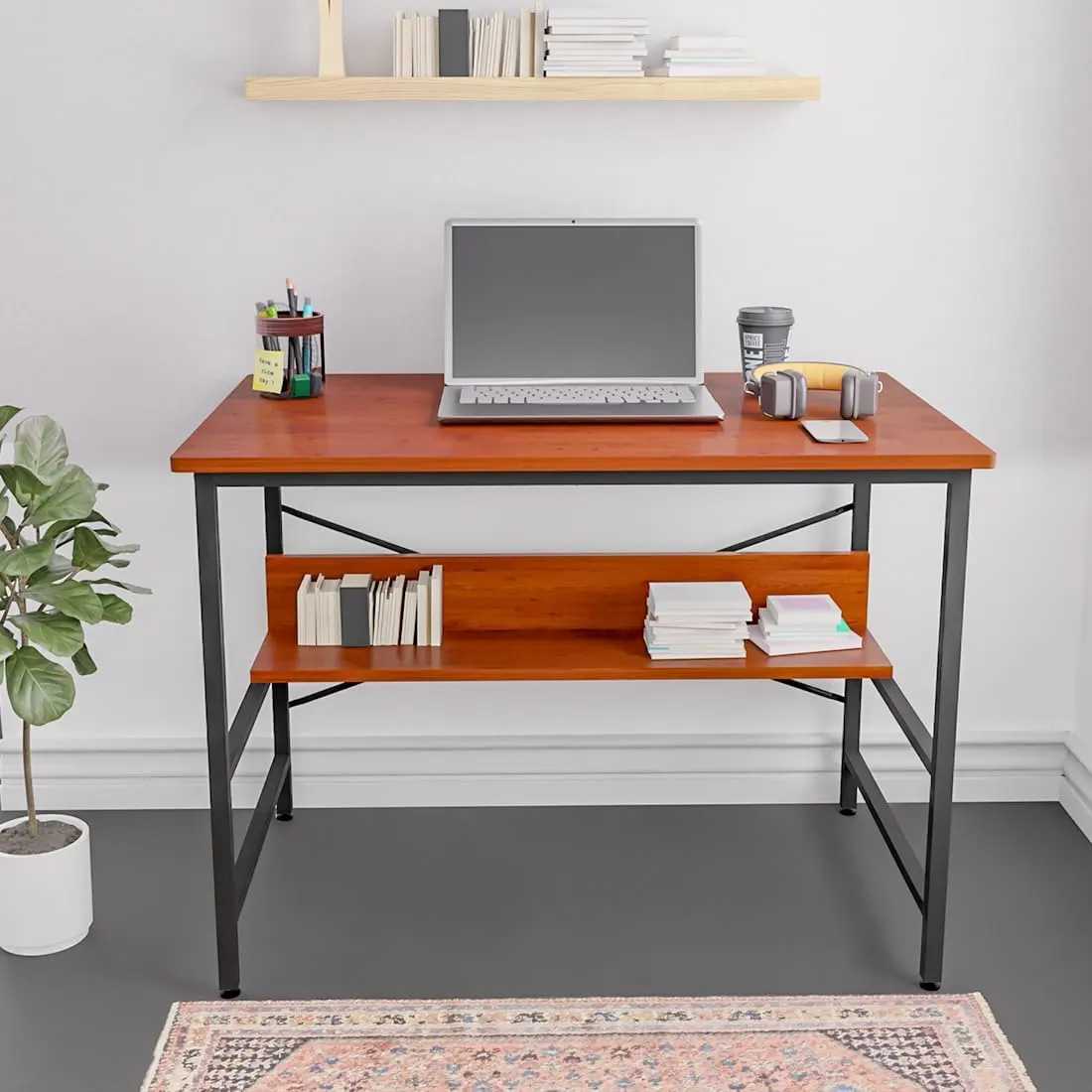 Homiboss Ertiga Metal Computer & Study Table with Storage Shelves thumbnail 3