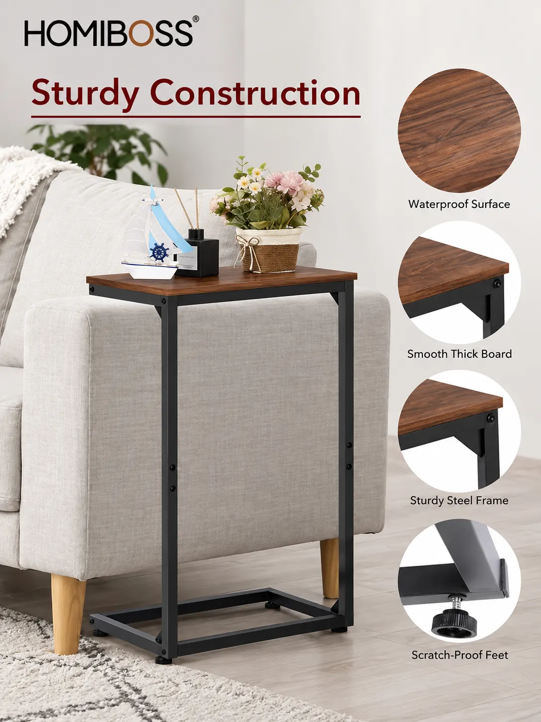Homiboss ET-02 Premium C-Shaped Bedside & Sofa Laptop Side Table thumbnail 6