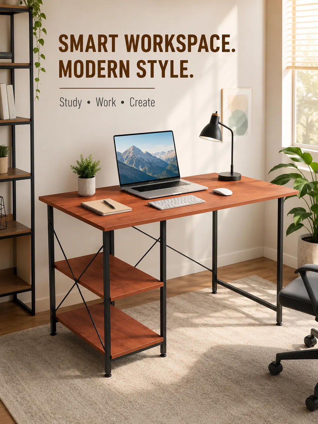 Homiboss Golf Metal Computer Table with 2-Tier Storage Shelves thumbnail 10