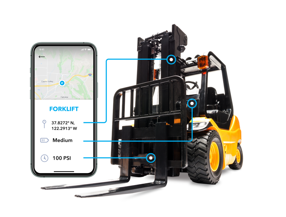 An image of a forklift connected to a mobile interface