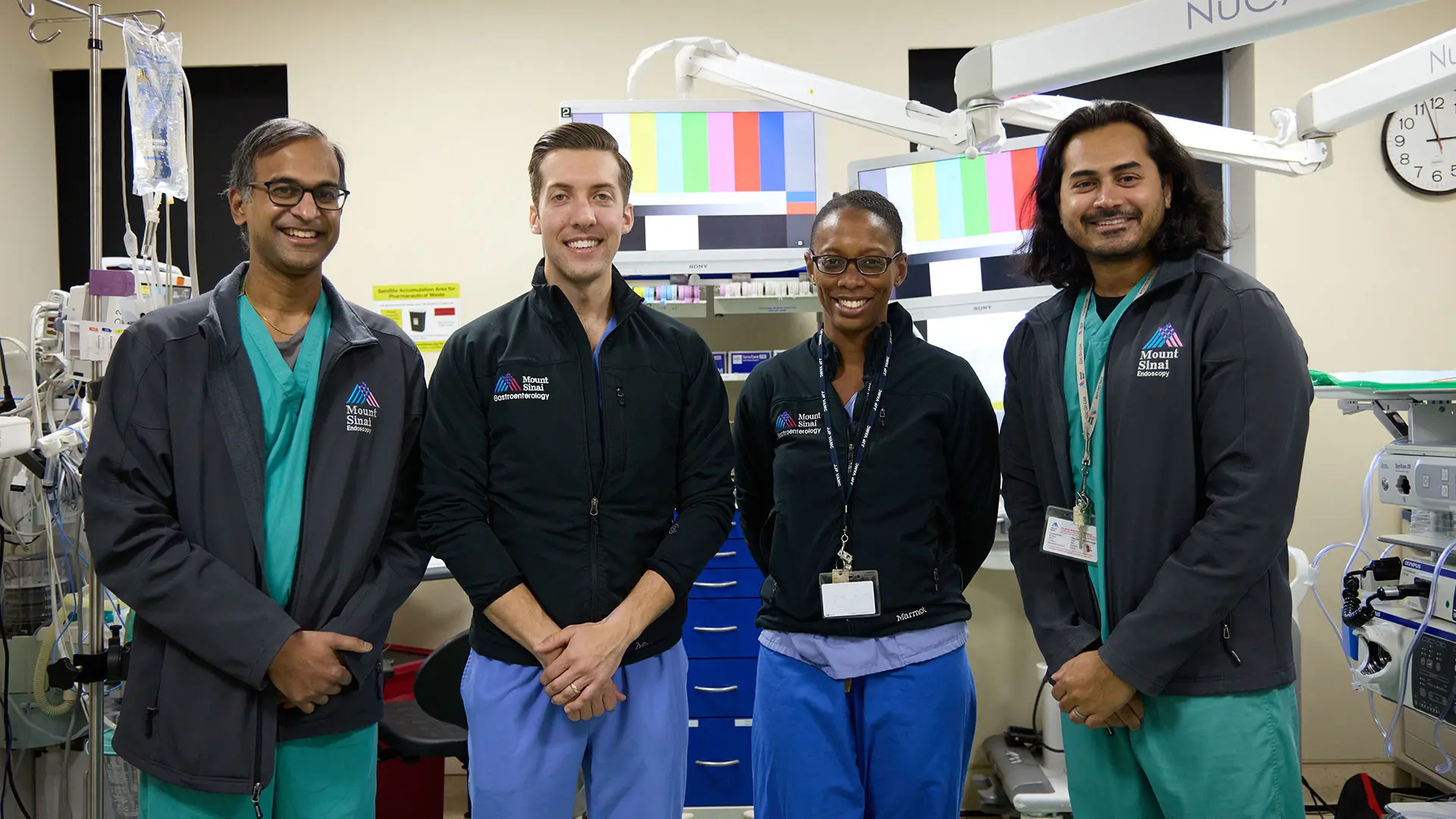 From left: Satish Nagula, MD; Nicholas Hoerter, MD; advanced endoscopy fellow Yakira David, MBBS; Nikhil Kumta, MD