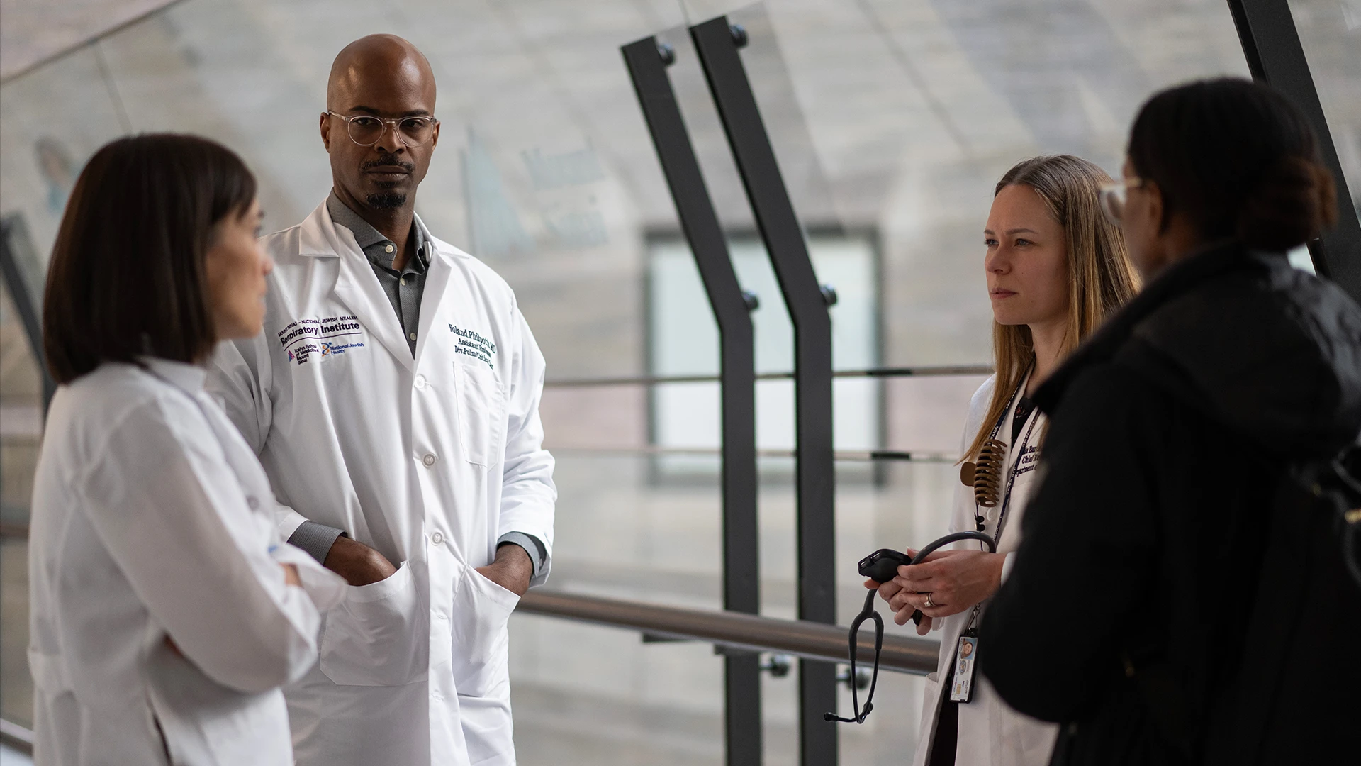 Researchers studying the effects of climate on lung health include, from left, Dr. Lee; Yoland Philpotts, MD, Assistant Professor of Medicine (Pulmonary, Critical Care and Sleep Medicine); Chief Resident Matilda Bartholomew, MD; and Data Manager Kholiswa Tsotetsi, MPH.