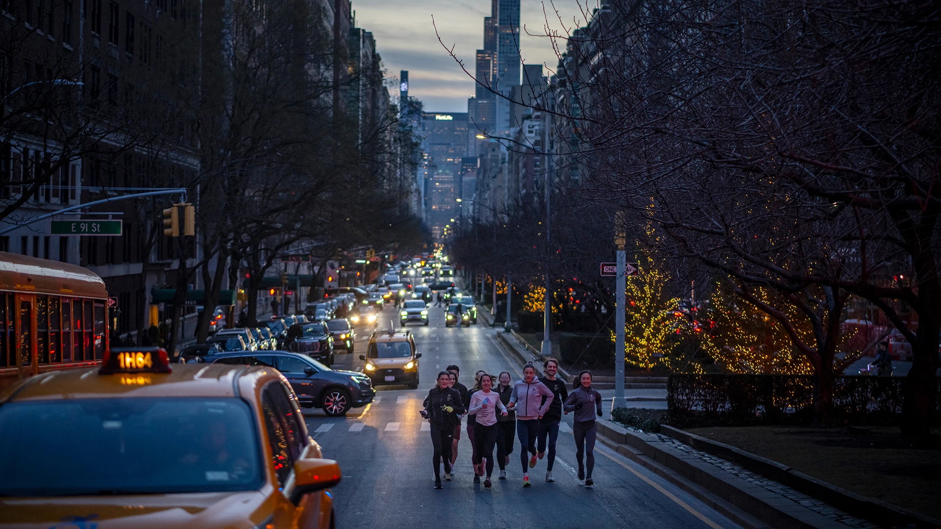 The Sinai Runners Club goes for an evening run. Front, from left: Rita Goldstein, PhD; Kristen Dams-O’Connor, PhD; Martha MacDonald, MD Student; Joy Jiang, MD/PhD Student. Back, from left: Maggie Boros, Clinical Research Coordinator; Yuefeng Huang, Senior Postdoc Fellow; Sarah King, Postdoc Fellow; Rachel (Kathryn) Drury, Clinical Research Coordinator; and Ben Fox, MS Graduate Student