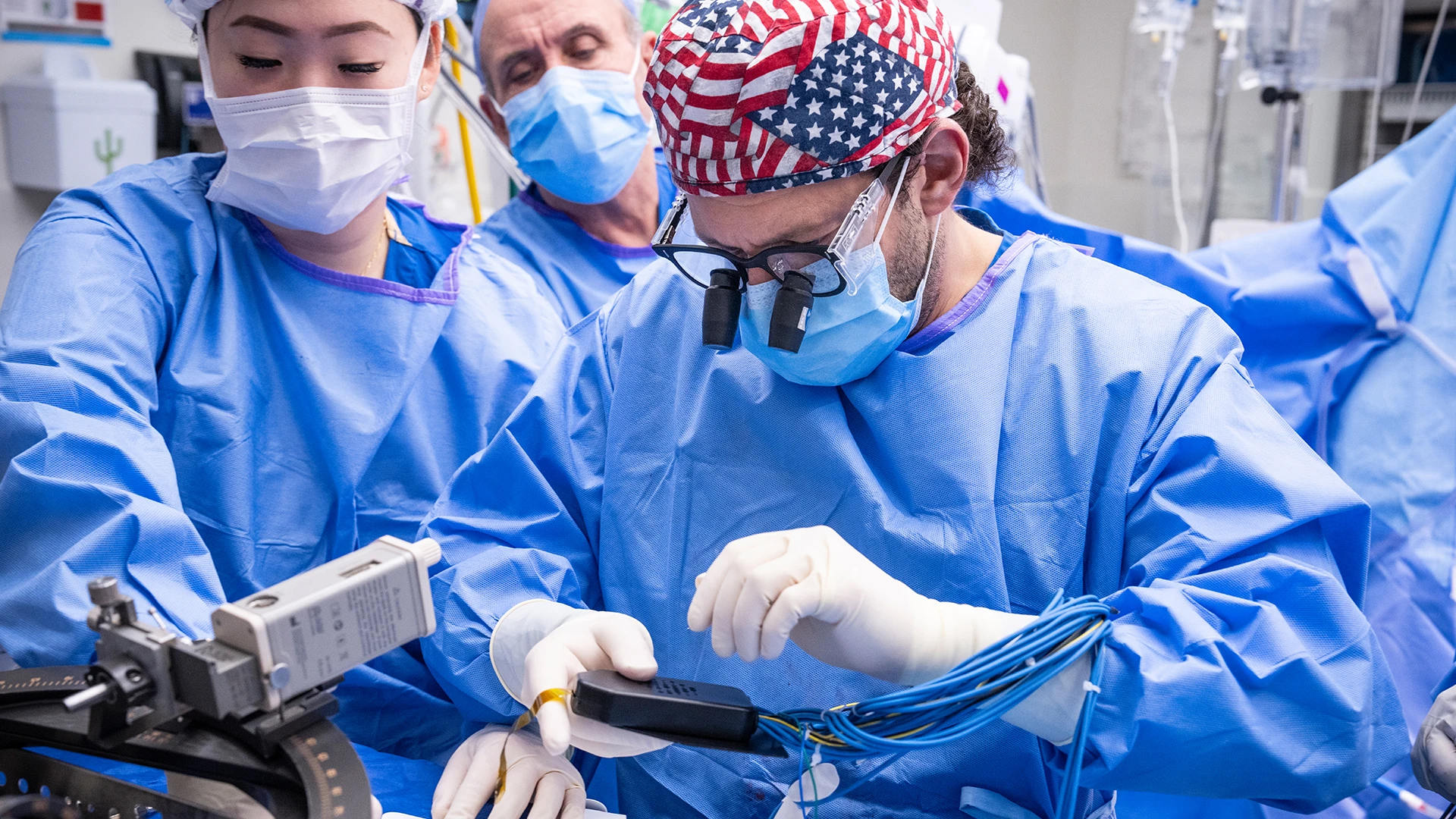 Brian H. Kopell, MD, monitoring electrodes of a Parkinson’s disease patient with Precision Neuroscience's Layer 7 Cortical Interface.