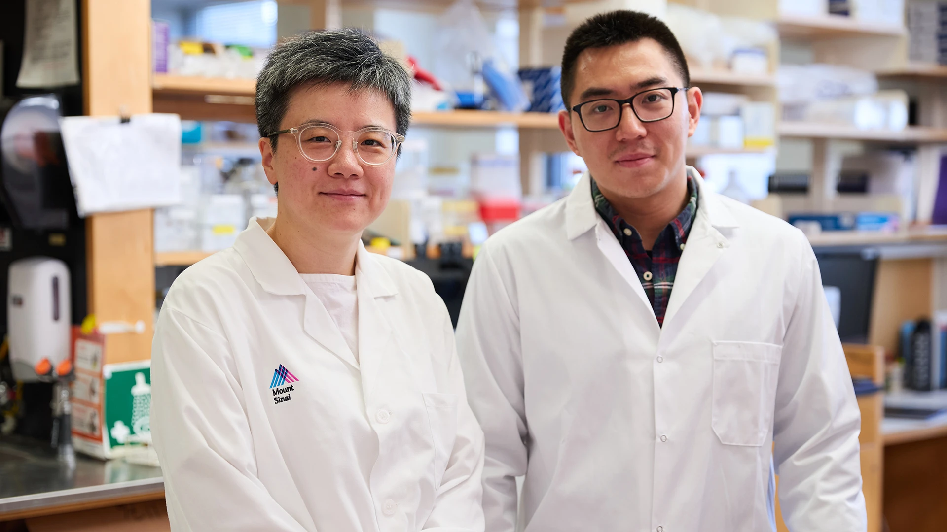 Dr. Wang, left, and Dr. Hou are studying lipid nanoparticles with the ultimate aim of developing new antifibrotic drugs for liver disease.