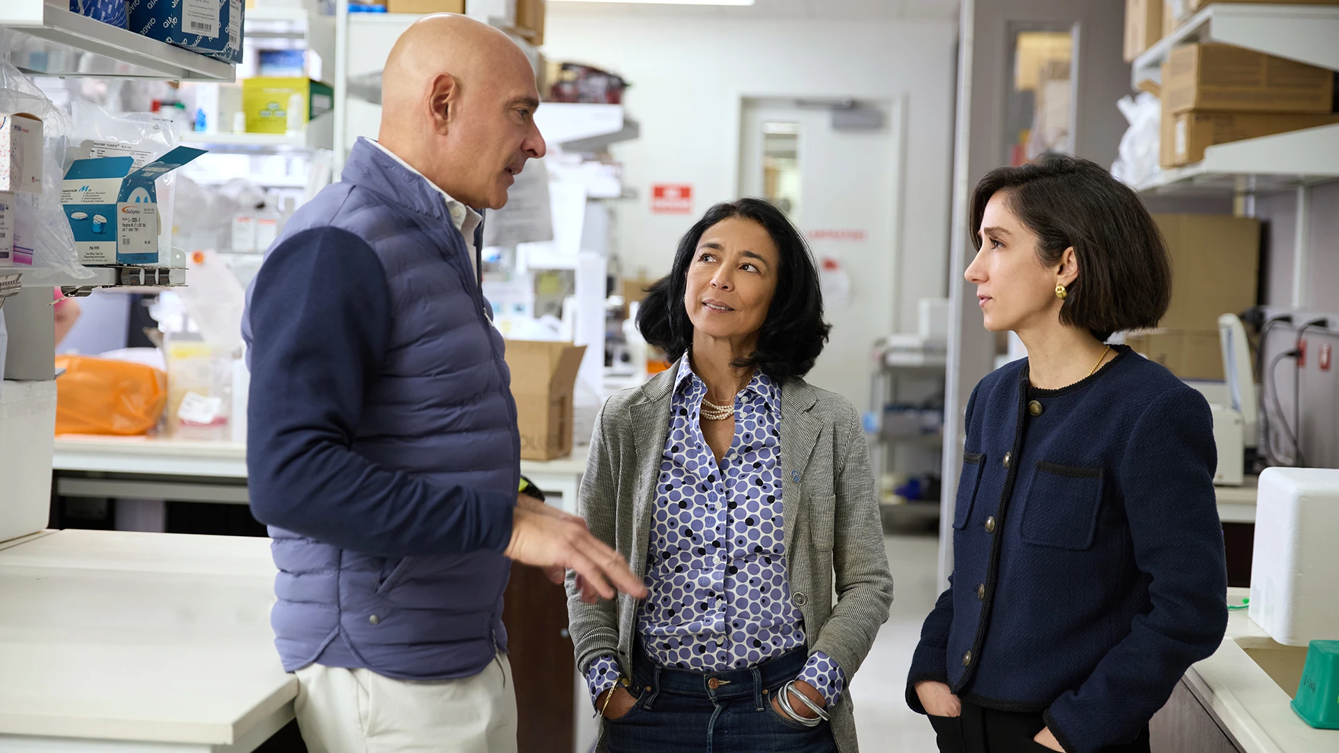 In 2025, investigators at the Icahn School of Medicine were named semifinalists—and one of the Top 40 Milestone Award winners—in the prestigious XPRIZE Healthspan, a $101 million global competition dedicated to transforming how we age. From left: Zahi Fayad, PhD, Miriam Merad, MD, PhD, and Fanny Elahi, MD, PhD.
